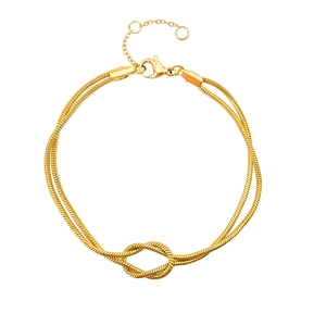 Elegant gold-plated double strand snake chain bracelet featuring a stylish knot centerpiece
