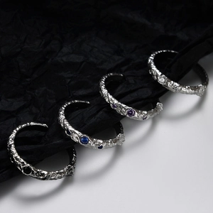 S925 Sterling Silver Adjustable Ring For Women Retro Lava Texture Inlaid Zirconia Korean Ins Style Fashion Jewelry Finger Ring