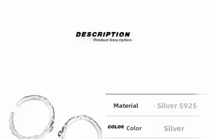Détail macro de bague en argent S925 avec texture de lave irrégulière et design ouvert