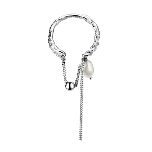 Modern S925 sterling silver ear cuff with lava texture and hanging baroque pearl drops