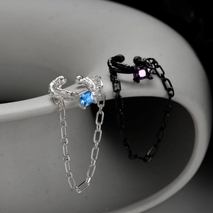 Bague d'Oreille en Argent Sterling S925 Chaîne Strass Boucles d'Oreilles Clip Non Percées Bijoux Minimalistes Sweet Cool Femmes