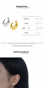 Détails de la boucle d'oreille créole en argent S925 avec diamètre intérieur de 10,8 mm