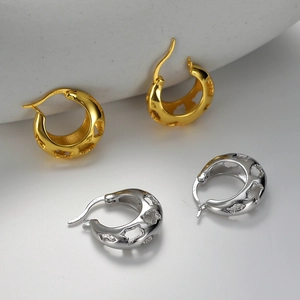 Boucles d'Oreilles Créoles Géométriques Ajourées en Argent Sterling S925 Texture Irrégulière Boucle d'Oreille Ovale Femme Bijoux Punk
