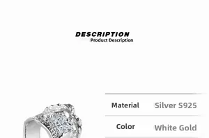 Macro detail of S925 silver ring with irregular lava texture and large rectangle zircon