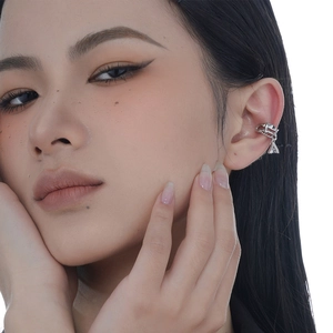 S925 sterling silver hollow chain ear cuff with zircon for non-pierced ears