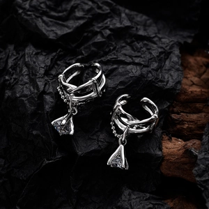 S925 sterling silver hollow chain ear clips with sparkling zircon drops for women