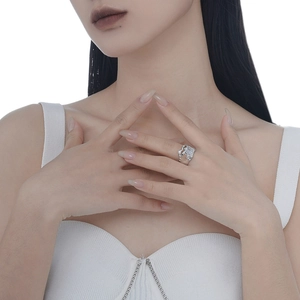 Irregular S925 sterling silver open ring with cubic zirconia for women in minimalist style