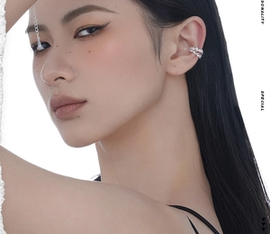 Detailed view of S925 sterling silver ear cuff featuring micro-set cubic zirconia stones