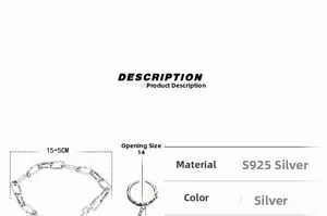 Detail of S925 sterling silver chain link bracelet and matching open ring set