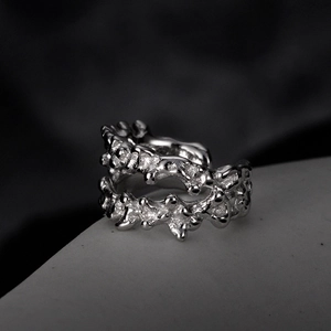 S925 sterling silver minimalist hollow rain drop texture double-layer open ring