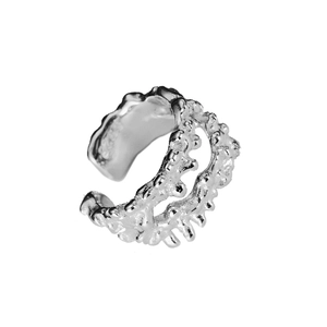 Minimalist S925 sterling silver ear cuff featuring a textured hollow raindrop design