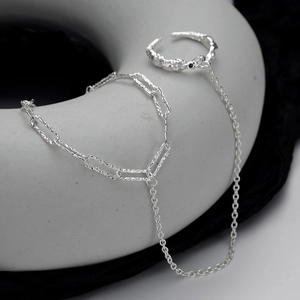 S925 sterling silver finger bracelet with lava texture and minimalist chain link design