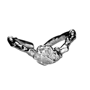 Minimalist S925 sterling silver open ring with unique rock texture and organic finish