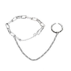 Handcrafted S925 sterling silver chain ring bracelet with rustic texture finish