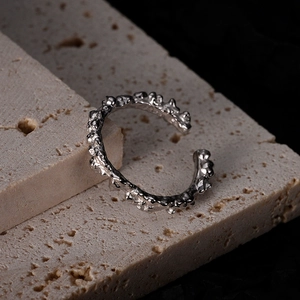 Minimalistischer 925 Sterlingsilber Ring Mit Perlenstruktur Verstellbarer Lava-Stil Strass Fingerring Für Damen Schmuck
