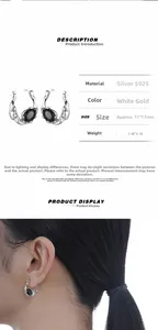 Detailed view of S925 silver earrings with irregular lava texture and black oval stones