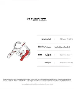 Detail specifications of S925 sterling silver irregular ring with red enamel details