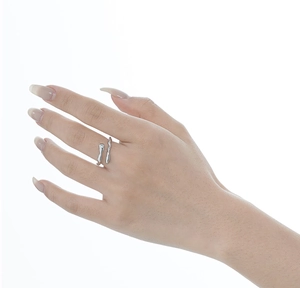 Close-up of irregular liquid-textured S925 sterling silver ring worn on finger