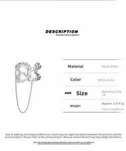 S925 sterling silver chain ring with textured metal surface and diamond accents