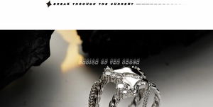 Detail view of S925 silver chain ring featuring cubic zirconia and fluid metal design