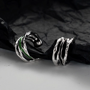S925 Sterling Silver Enamel Ear Clip For Women Non-Pierced Irregular Lava Hollow Design Niche Fashion Ear Cuff Jewelry