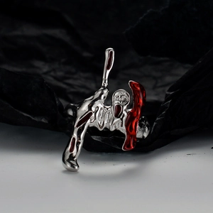 925 Sterling Silver Irregular Liquid Metal Open Ring Gothic Red Enamel Adjustable Lava Finger Ring Fashion Jewelry For Women