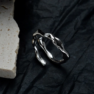 925 Sterling Silver Irregular Liquid Metal Wavy Open Ring Minimalist Adjustable Enamel Finger Ring For Women Personalized Jewelry