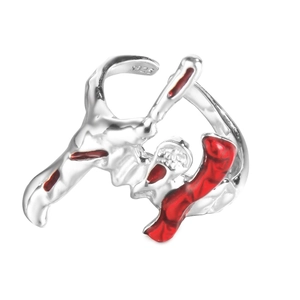 S925 sterling silver skull and snake ring with red enamel and irregular punk aesthetic