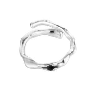 Minimalist S925 sterling silver irregular wavy open ring with mirror polished finish