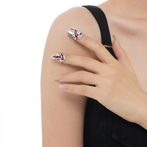 Bagues chic en argent S925 à texture liquide et émail rouge au design gothique
