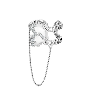 S925 sterling silver ear cuff with irregular lava design, chain link and tassels