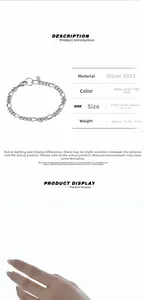 Spécifications du bracelet Figaro en argent S925 avec finitions or et platine polies