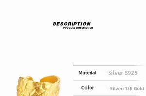 Detail of S925 sterling silver ring featuring irregular water ripple texture in gold and silver
