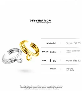 Detailed specs of S925 sterling silver multilayer ring in platinum and gold finishes