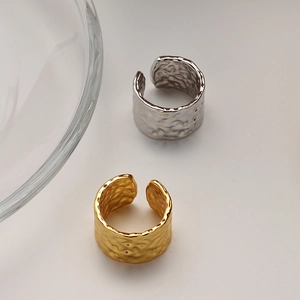 Hammered texture 925 sterling silver open rings set in gold and silver finish