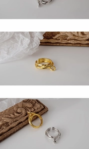 Minimalist S925 sterling silver multi-layer intertwined knot rings in gold and silver