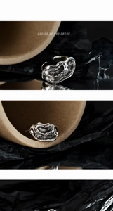 Detailed close-up showing the irregular lava texture on an S925 silver vintage ring