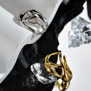 Irregular S925 sterling silver open rings in gold and silver with abstract wavy design