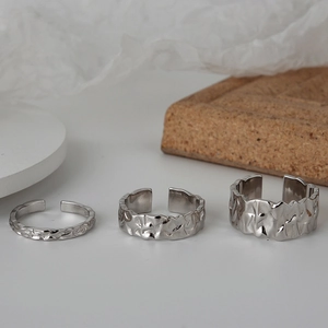 925 Sterling Silver Open Ring For Women Minimalist Irregular Tin Foil Texture Adjustable Ring Gold Silver Finger Jewelry