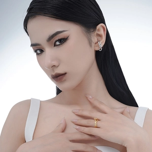 Minimalist S925 sterling silver ear cuff and gold multi-layer wrap ring set for women