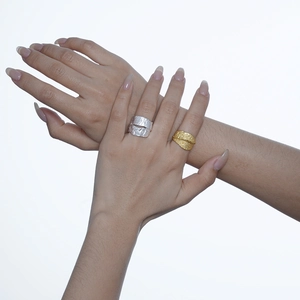 Irregular textured S925 sterling silver open rings in gold and silver finish