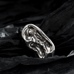 Vintage 925 Sterling Silver Irregular Lava Ring For Women Niche Liquid Metal Texture Adjustable Open Band Punk Style Fashion