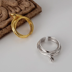 Intertwined twist S925 sterling silver open rings in gold and silver minimalist style