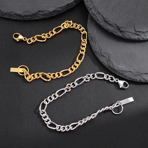 Bracelet chaîne Figaro minimaliste en argent sterling S925 avec plaque en or et argent