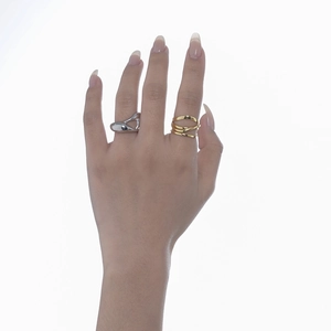 Minimalist S925 sterling silver irregular open rings in silver and gold on model hand