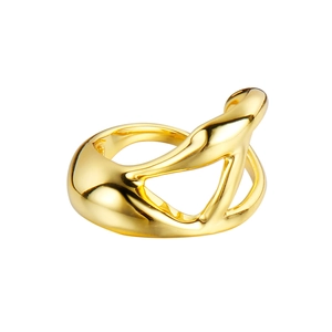 Irregular liquid style open ring in 18K gold finish with sculptural aesthetic