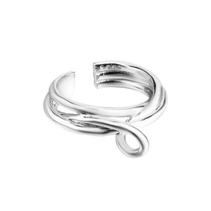 Minimalist S925 sterling silver multi-layer hollow knotted open ring with polished finish