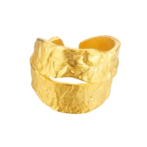 Artistic S925 sterling silver open ring featuring an irregular golden lava texture design