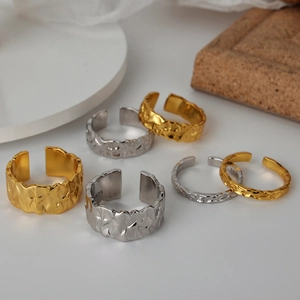 S925 sterling silver minimalist rings with unique irregular foil texture and open design
