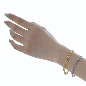 Ensemble de bracelets Figaro en argent sterling S925 finitions or et argent pour femme